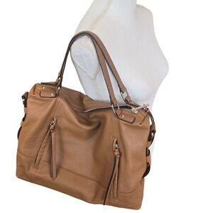 Sanctuary Tan Brown Pebbled Leather Shoulder Bag Large Hobo Minimalist Neutral